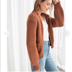 & other stories zip cardigan brown chunky size US small